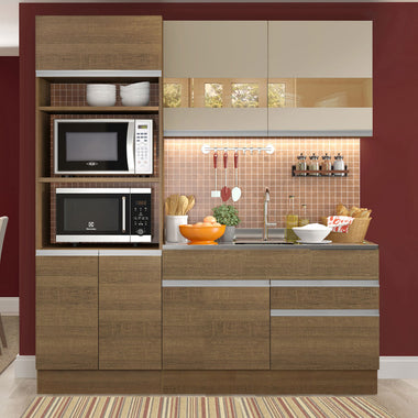 Cocina Compacta 190 cm 7 Puertas 3 Cajones Sin Mesada Marrón/Crema Glamy Madesa