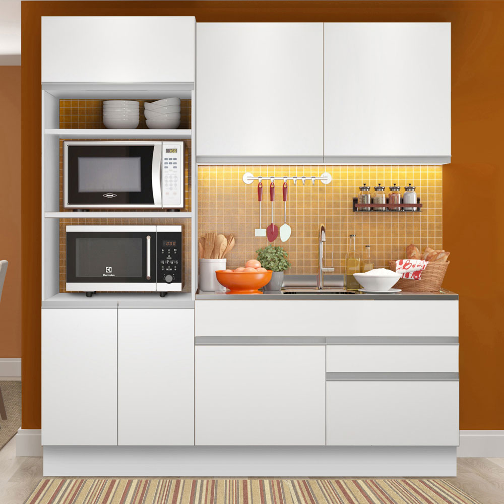 Combo de Cocina Compacta 6 Purtas 2 Cajones (Sin Mesada ni Bacha) Blanco Lívia Madesa