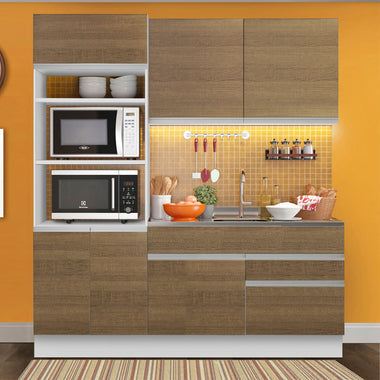Cocina Compacta 190 cm 6 Puertas 2 Cajones Sin Mesada Blanco/Marrón Glamy Madesa