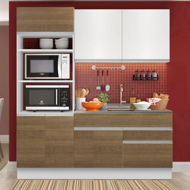Cocina Compacta 190 cm 6 Puertas 2 Cajones Sin Mesada Blanco/Marrón Glamy Madesa