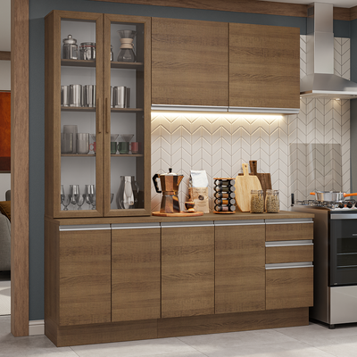 Cocina Compacta 190 cm 8 Puertas 3 Cajones Marrón Glamy Madesa