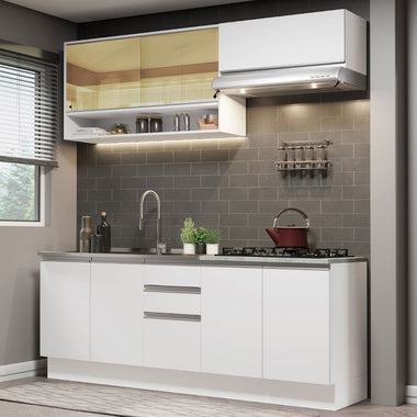 Cocina Compacta 200 cm 7 Puertas 3 Cajones Sin Mesada Blanco Glamy Madesa