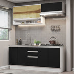 Cocina Compacta 200 cm 7 Puertas 3 Cajones Sin Mesada Blanco/Negro Glamy Madesa