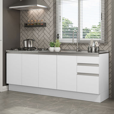 Cocina Compacta 200 cm 4 Puertas 3 Cajones Sin Mesada Blanco Glamy Madesa