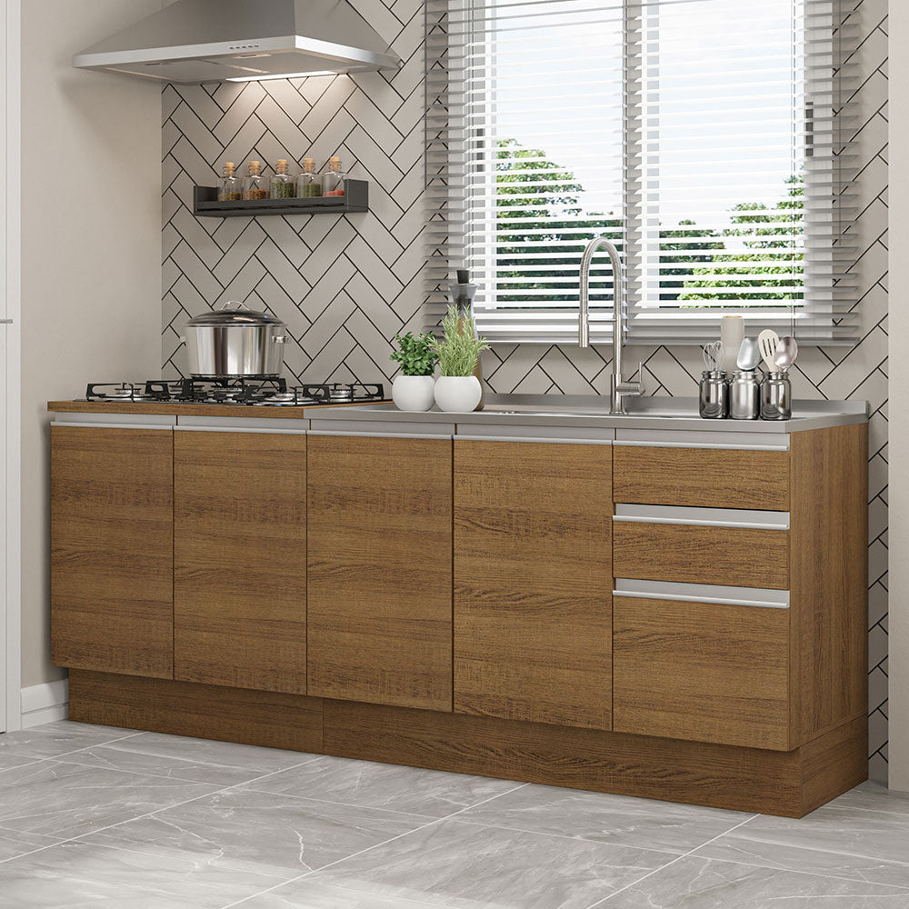 Cocina Compacta 200 cm 4 Puertas 3 Cajones Sin Mesada Marrón Glamy Madesa