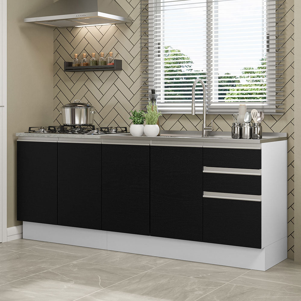Kit con 2 Bajo Mesada de Cocina 200cm Madesa Glamy Blanco/Negro