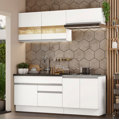 Cocina Compacta 200 cm 6 Puertas 2 Cajones Sin Mesada Blanco Glamy Madesa