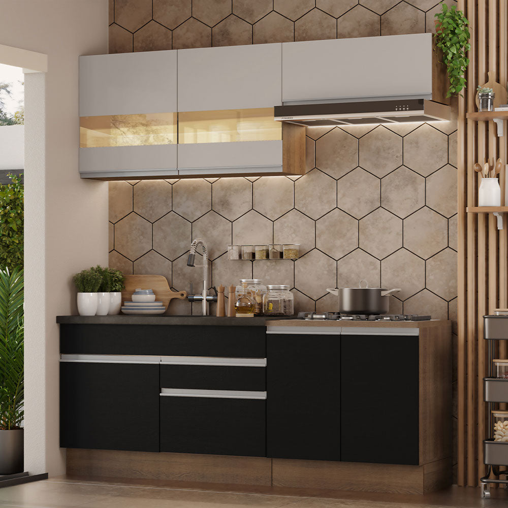 Combo de Cocina Madesa Glamy 200cm Marrón/Negro/Crema 07