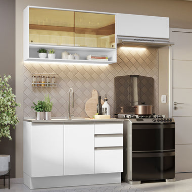 Cocina Compacta 200 cm 5 Puertas 3 Cajones Sin Mesada Blanco Glamy Madesa