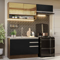 Cocina Compacta 200 cm 5 Puertas 3 Cajones Sin Mesada Marrón/Negro Glamy Madesa