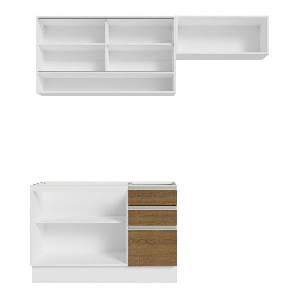 Cocina Compacta 200 cm 5 Puertas 3 Cajones Sin Mesada Blanco/Marrón Glamy Madesa