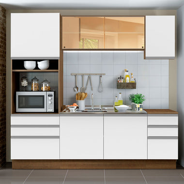 Combo completo de Cocina 220 cm 6 Puertas 6 Cajones Sin Mesada Marrón/Blanco Glamy Madesa