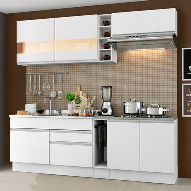 Cocina Compacta 220 cm 6 Puertas 2 Cajones Sin Mesada Blanco Glamy Madesa