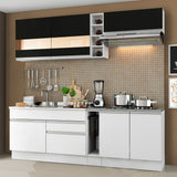 Combo completo de Cocina Compacta Madesa Glamy 220cm Blanco/Blanco/Negro 02