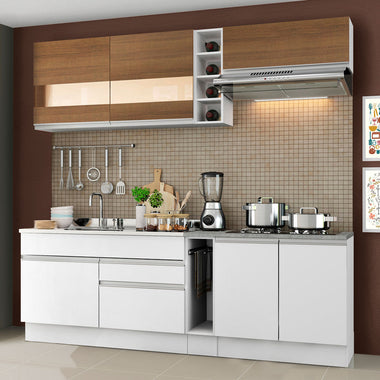 Combo completo de Cocina 220 cm 6 Puertas 2 Cajones Sin Mesada Blanco/Marrón Glamy Madesa