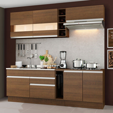 Combo completo de Cocina 220 cm 6 Puertas 2 Cajones Sin Mesada Marrón Glamy Madesa