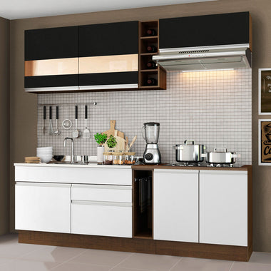 Combo completo de Cocina 220 cm 6 Puertas 2 Cajones Sin Mesada Marrón/Blanco/Negro Glamy Madesa