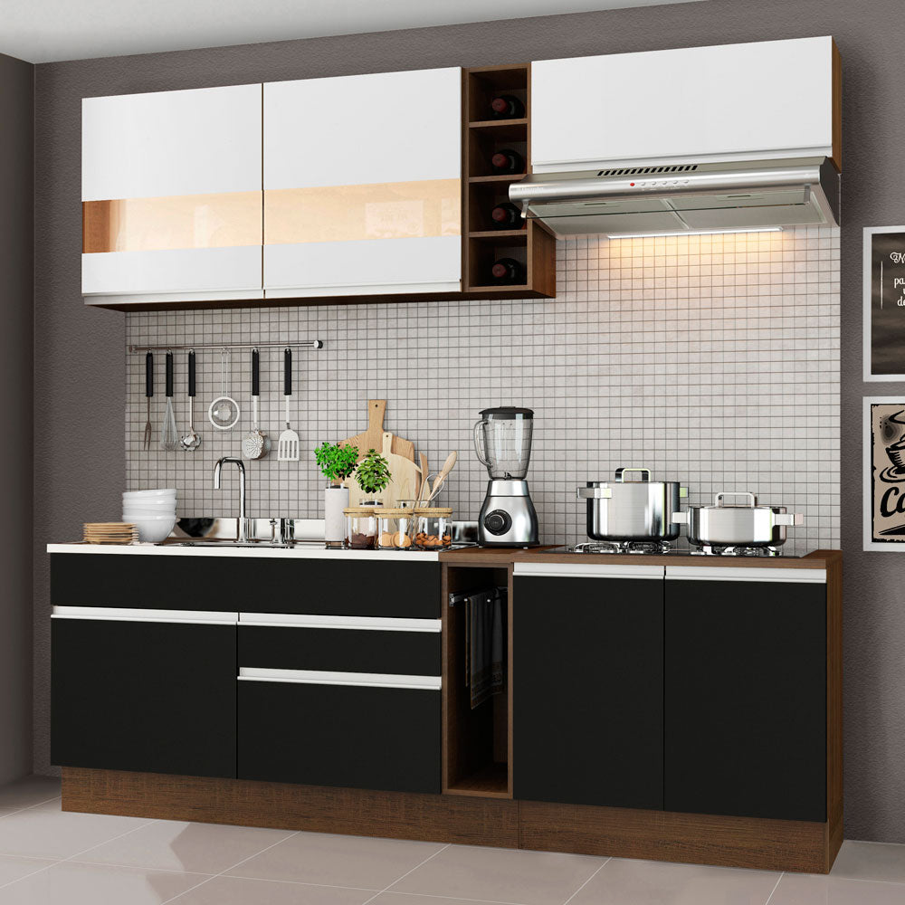 Combo completo de Cocina Madesa Glamy 220cm Marrón/Negro/Blanco 02
