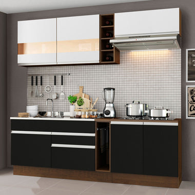 Combo completo de Cocina 220 cm 6 Puertas 2 Cajones Sin Mesada Marrón/Negro/Blanco Glamy Madesa