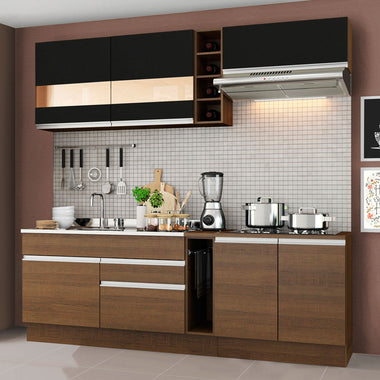 Combo completo de Cocina 220 cm 6 Puertas 2 Cajones Sin Mesada Marrón/Negro Glamy Madesa