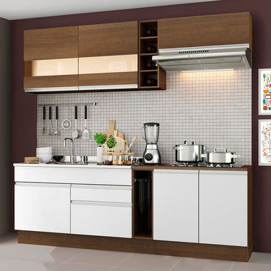 Combo completo de Cocina 220 cm 6 Puertas 2 Cajones Sin Mesada Marrón/Blanco Glamy Madesa