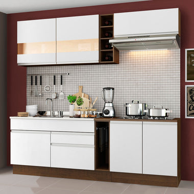 Cocina Compacta 220 cm 6 Puertas 2 Cajones Sin Mesada Marrón/Blanco Glamy Madesa