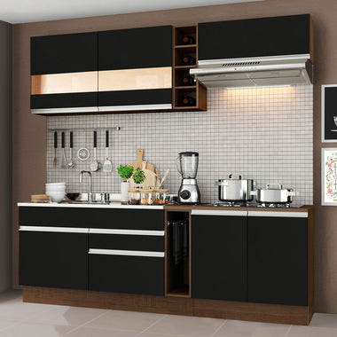 Combo completo de Cocina 220 cm 6 Puertas 2 Cajones Sin Mesada Marrón/Negro Glamy Madesa