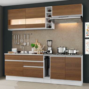 Combo completo de Cocina 220 cm 6 Puertas 2 Cajones Sin Mesada Blanco/Marrón Glamy Madesa