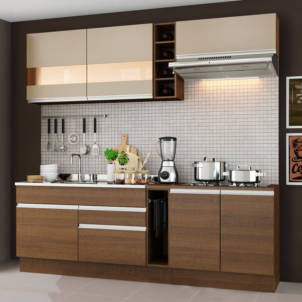 Combo completo de Cocina Madesa Glamy 220cm Marrón/Marrón/Crema 02