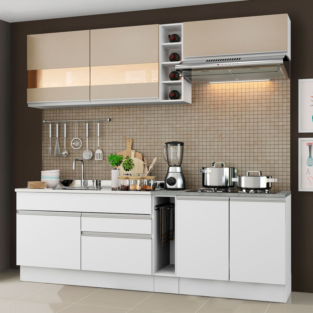 Combo completo de Cocina Compacta Madesa Glamy 220cm Blanco/Blanco/Crema 02