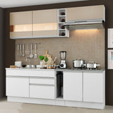 Combo completo de Cocina Compacta Madesa Glamy 220cm Blanco/Blanco/Crema 02