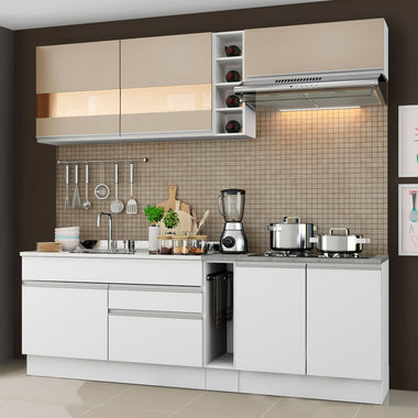 Combo completo de Cocina Compacta 220 cm 6 Puertas 2 Cajones Sin Mesada Blanco/Crema Glamy Madesa