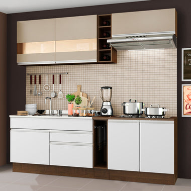 Combo completo de Cocina 220 cm 6 Puertas 2 Cajones Sin Mesada Blanco/Marrón/Crema Glamy Madesa