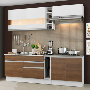Combo completo de Cocina 220 cm 6 Puertas 2 Cajones Sin Mesada Blanco/Marrón Glamy Madesa