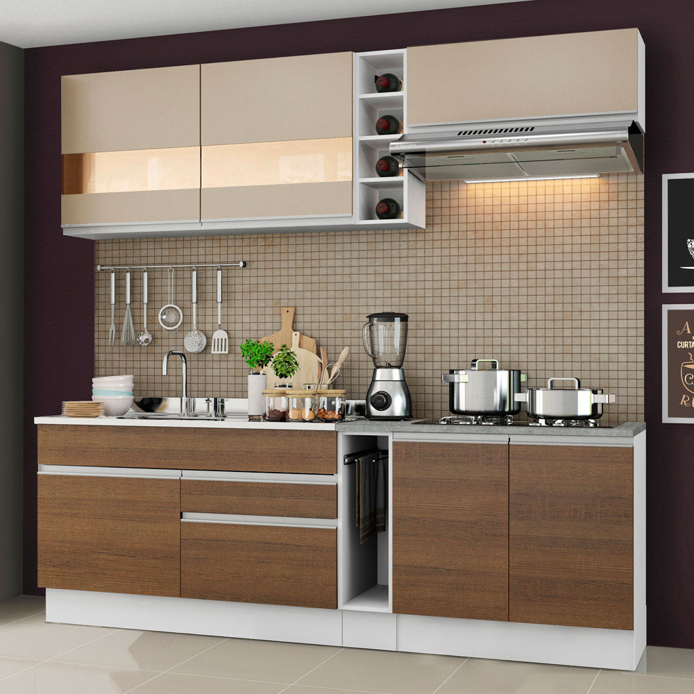 Combo completo de Cocina Compacta Madesa Glamy 220cm Marrón/Crema 02