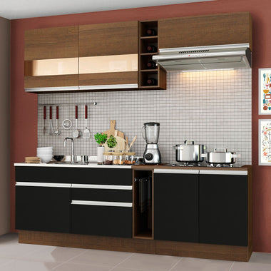 Combo completo de Cocina 220 cm 6 Puertas 2 Cajones Sin Mesada Marrón/Negro Glamy Madesa