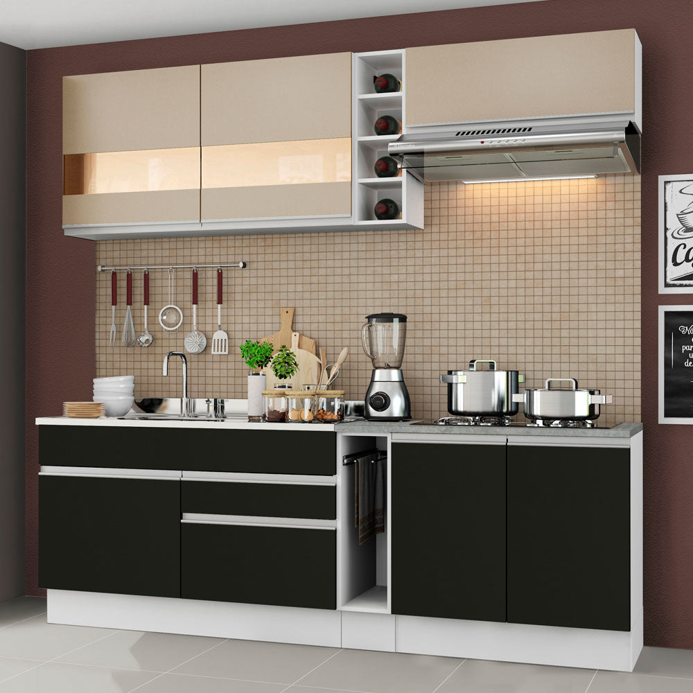 Combo completo de Cocina Compacta Madesa Glamy 220cm Blanco/Negro/Crema 02