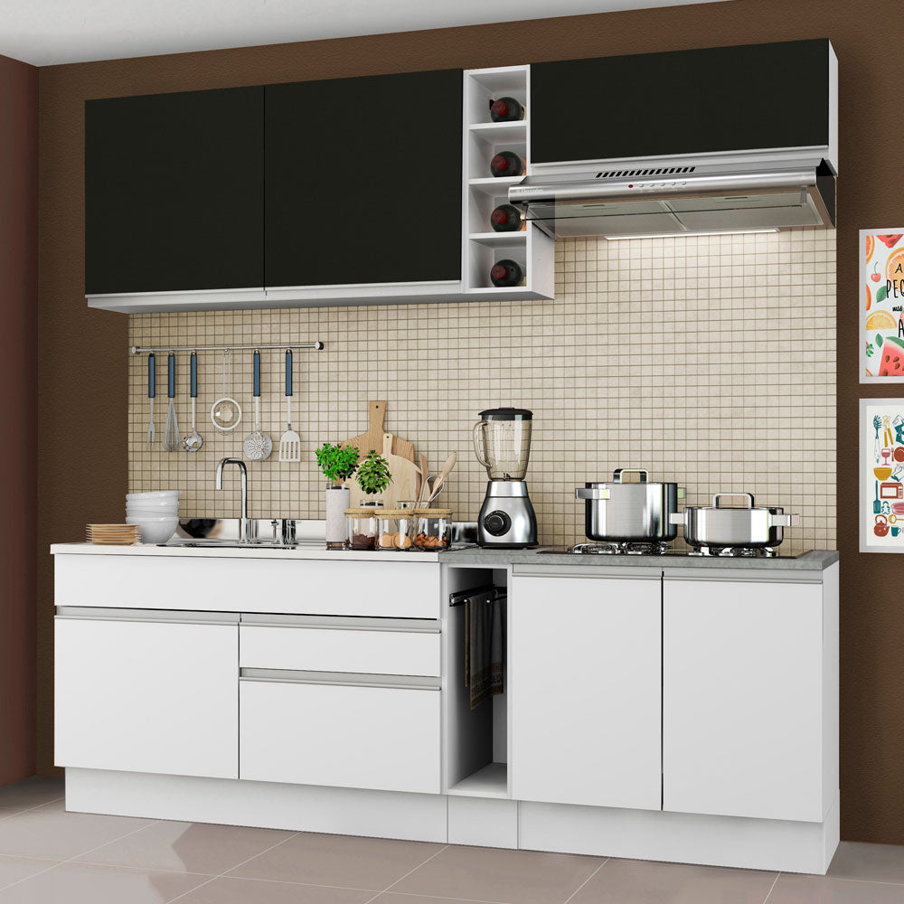 Combo completo de Cocina Madesa Glamy 220cm Blanco/Blanco/Negro 03
