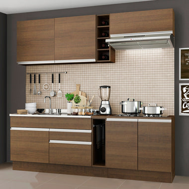 Cocina Compacta 220 cm 6 Puertas 2 Cajones Sin Mesada Marrón Glamy Madesa