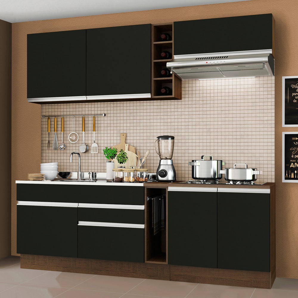 Combo completo de Cocina 220 cm 6 Puertas 2 Cajones Sin Mesada Marrón/Negro Glamy Madesa