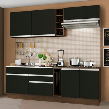 Combo completo de Cocina 220 cm 6 Puertas 2 Cajones Sin Mesada Marrón/Negro Glamy Madesa