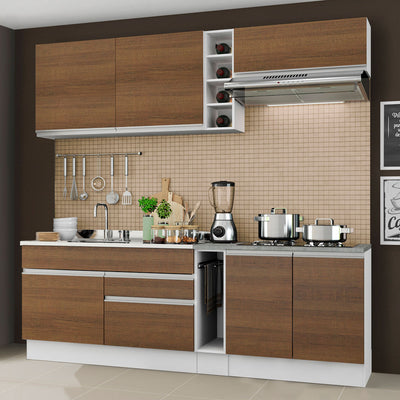 Combo completo de Cocina 220 cm 6 Puertas 2 Cajones Sin Mesada Blanco/Marrón Glamy Madesa