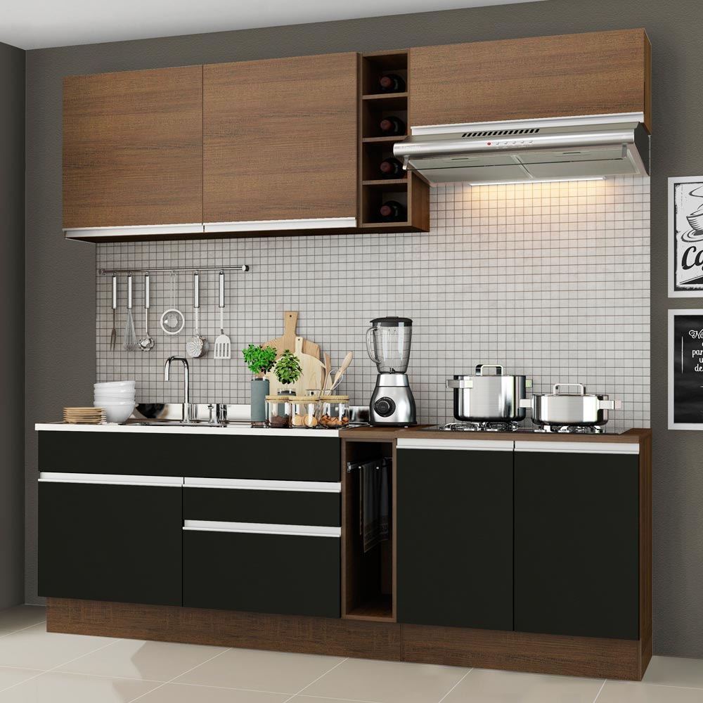 Combo completo de Cocina Madesa Glamy 220cm Marrón/Negro/Marrón 03