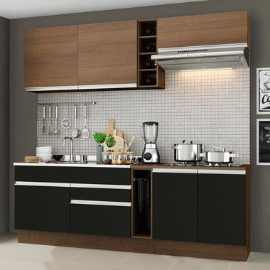 Combo completo de Cocina 220 cm 6 Puertas 2 Cajones Sin Mesada Marrón/Negro Glamy Madesa