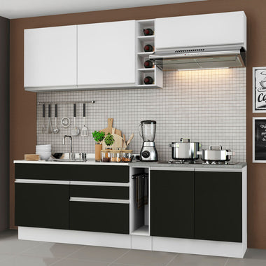 Combo completo de Cocina 220 cm 6 Puertas 2 Cajones Sin Mesada Blanco/Negro Glamy Madesa