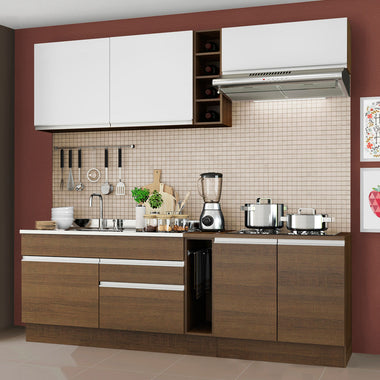 Combo completo de Cocina 220 cm 6 Puertas 2 Cajones Sin Mesada Marrón/Blanco Glamy Madesa
