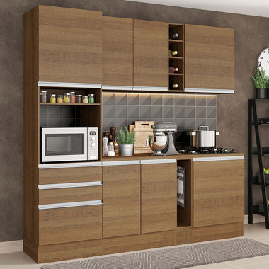 Combo completo de Cocina 220 cm 7 Puertas 3 Cajones Marrón Glamy Madesa