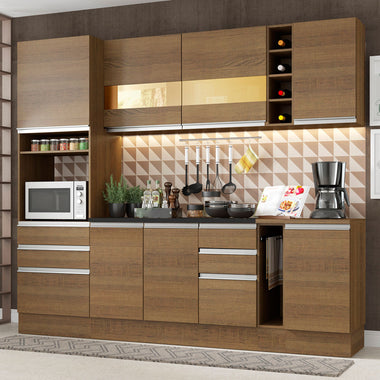 Combo completo de Cocina 240 cm 7 Puertas 6 Cajones Sin Mesada Marrón Glamy Madesa