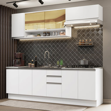 Combo completo de Cocina 240 cm 9 Puertas 3 Cajones Sin Mesada Blanco Glamy Madesa