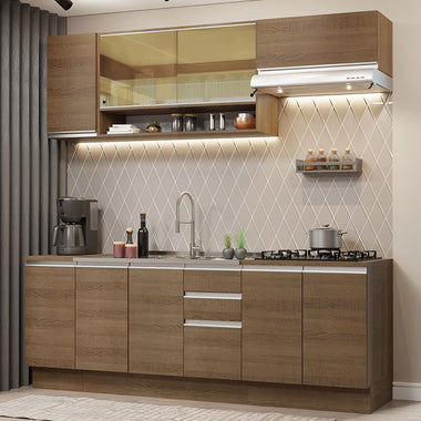 Combo completo de Cocina 240 cm 9 Puertas 3 Cajones Sin Mesada Marrón Glamy Madesa